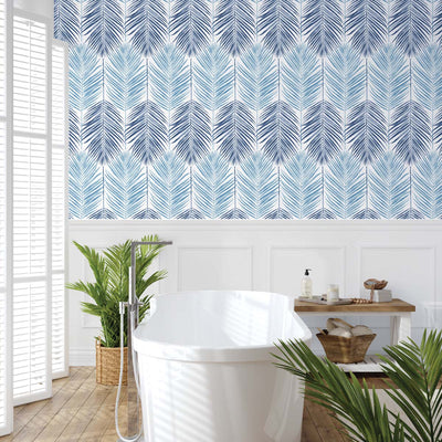 product image for Two Toned Palm Peel-and-Stick Wallpaper in Blue Lagoon 16