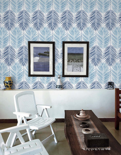 product image for Two Toned Palm Peel-and-Stick Wallpaper in Blue Lagoon 77