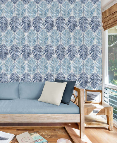 product image for Two Toned Palm Peel-and-Stick Wallpaper in Blue Lagoon 21