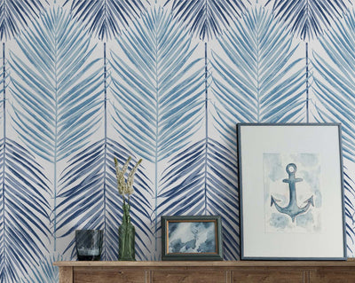 product image for Two Toned Palm Peel-and-Stick Wallpaper in Blue Lagoon 98