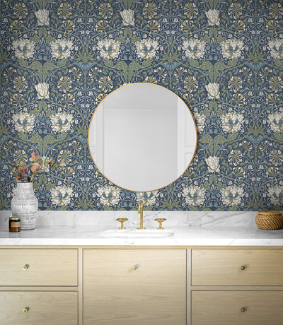 product image for Ogee Flora Peel-and-Stick Wallpaper in Indigo Dye & Sage 20