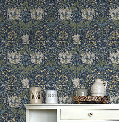 product image for Ogee Flora Peel-and-Stick Wallpaper in Indigo Dye & Sage 64