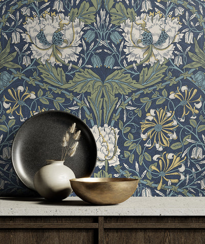 product image for Ogee Flora Peel-and-Stick Wallpaper in Indigo Dye & Sage 91