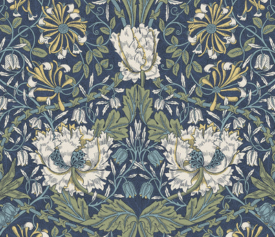 product image for Ogee Flora Peel-and-Stick Wallpaper in Indigo Dye & Sage 28