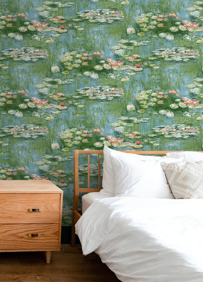 product image for Lily Pond Peel-and-Stick Wallpaper in Olive & Sky Blue 81