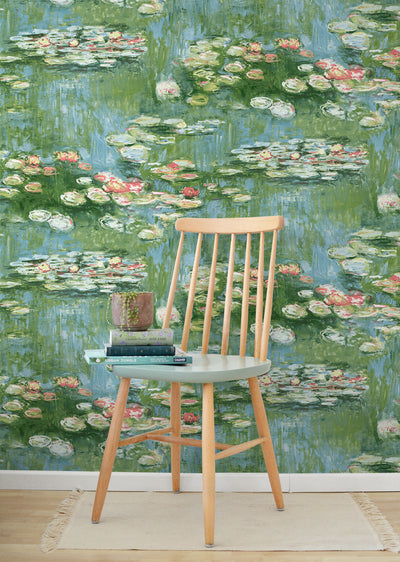 product image for Lily Pond Peel-and-Stick Wallpaper in Olive & Sky Blue 10