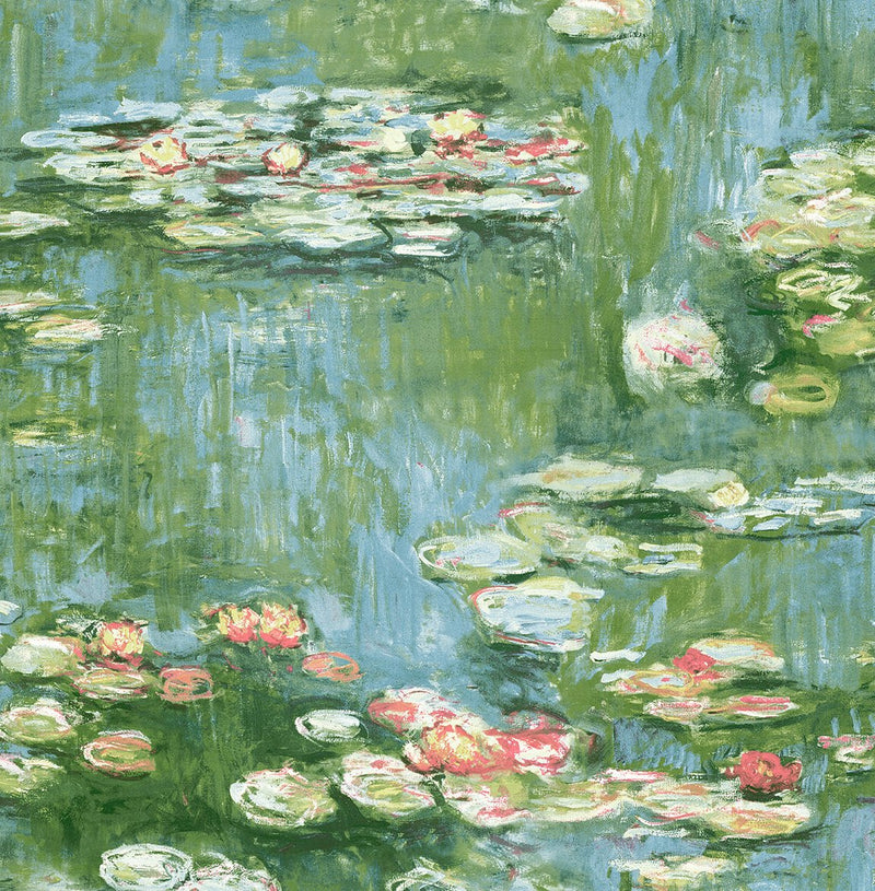 media image for Sample Lily Pond Peel-and-Stick Wallpaper in Olive & Sky Blue 285