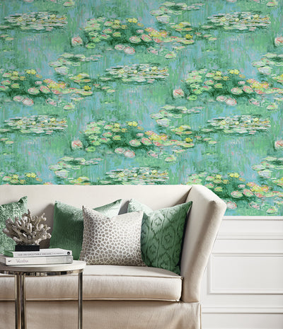 product image for Lily Pond Peel-and-Stick Wallpaper in Hunter Green & Lakeside 46