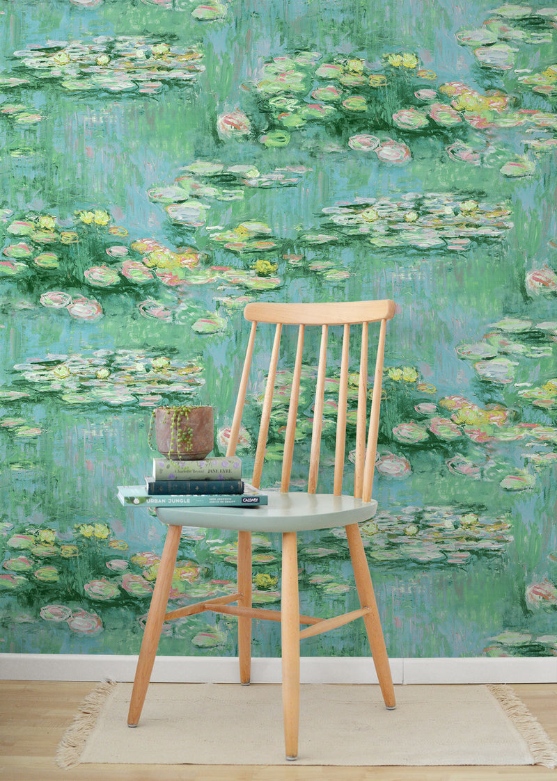 media image for Lily Pond Peel-and-Stick Wallpaper in Hunter Green & Lakeside 264
