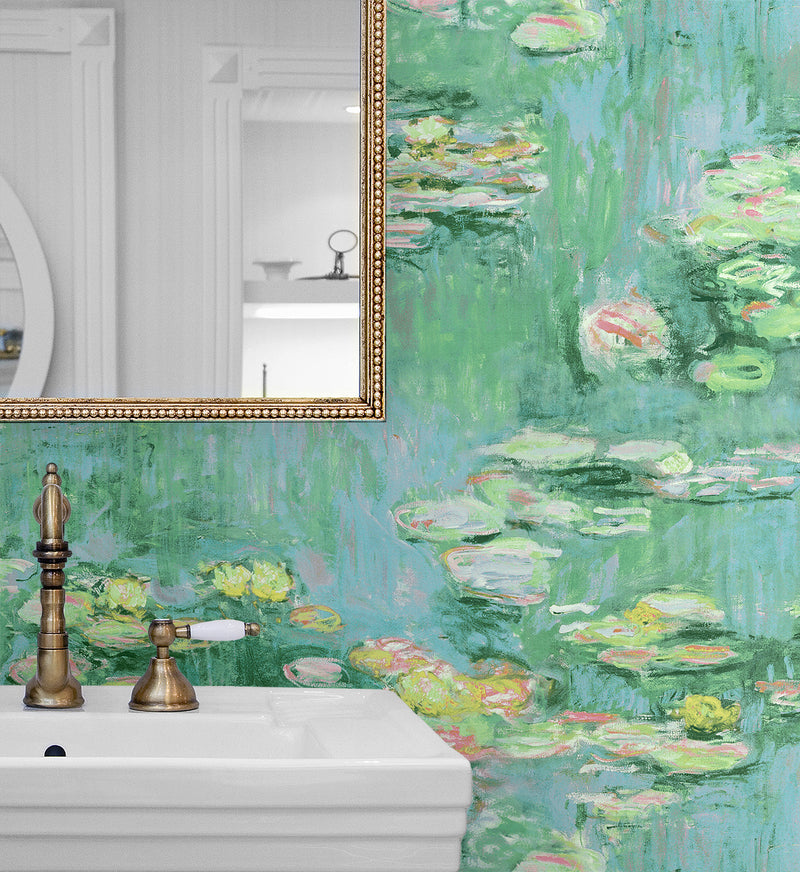 media image for Lily Pond Peel-and-Stick Wallpaper in Hunter Green & Lakeside 250