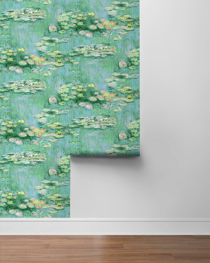 media image for Lily Pond Peel-and-Stick Wallpaper in Hunter Green & Lakeside 286