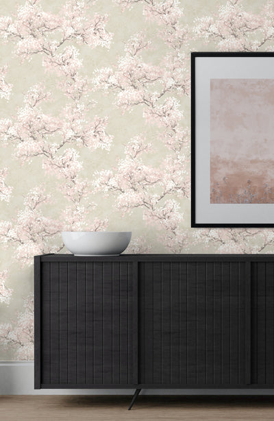 product image for Cherry Blossom Grove Peel-and-Stick Wallpaper in Parchment & Rose 25