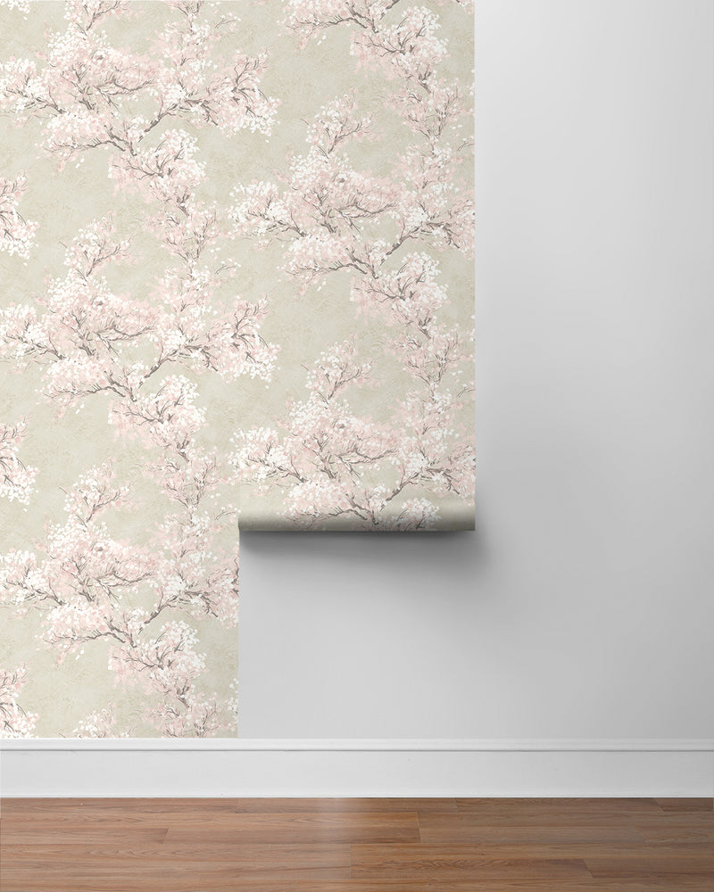 media image for Cherry Blossom Grove Peel-and-Stick Wallpaper in Parchment & Rose 216