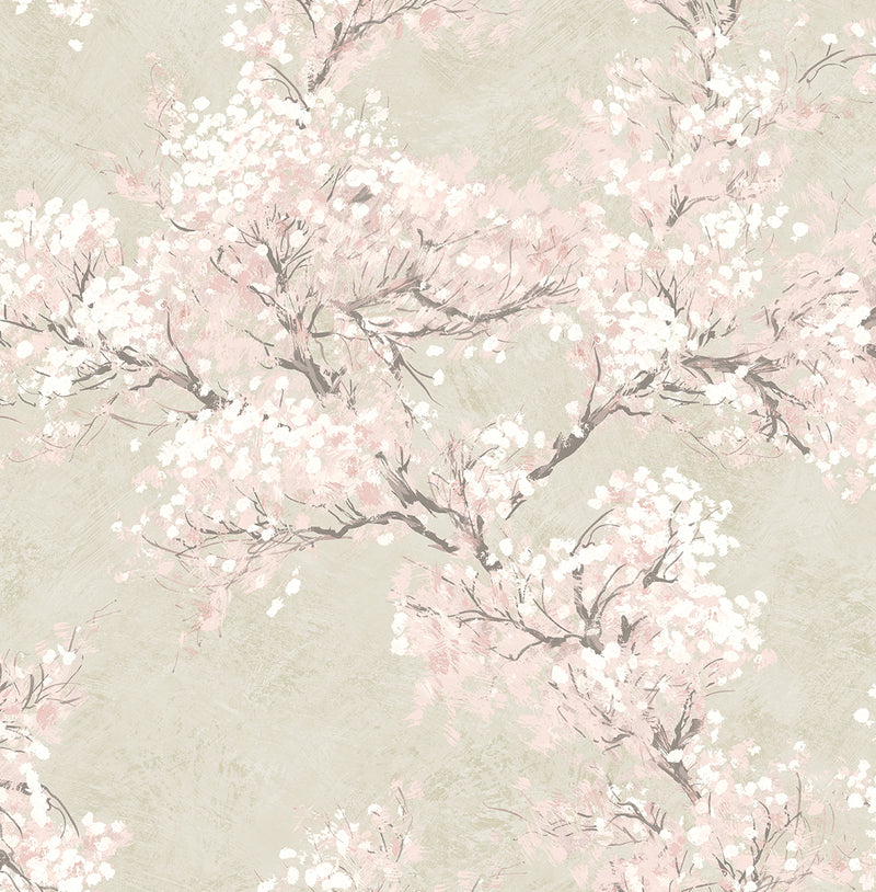 media image for Cherry Blossom Grove Peel-and-Stick Wallpaper in Parchment & Rose 29