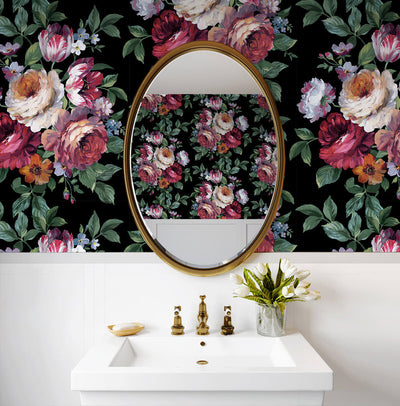 product image for Large Bouquet Peel & Stick Wallpaper in Ebony & Jewel Box 69