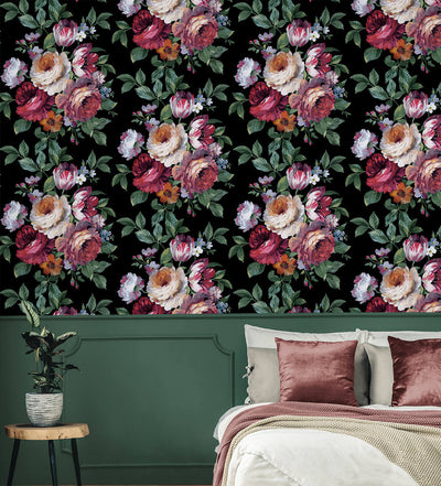 product image for Large Bouquet Peel & Stick Wallpaper in Ebony & Jewel Box 33