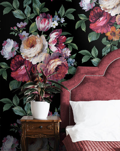 product image for Large Bouquet Peel & Stick Wallpaper in Ebony & Jewel Box 92