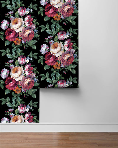 product image for Large Bouquet Peel & Stick Wallpaper in Ebony & Jewel Box 59