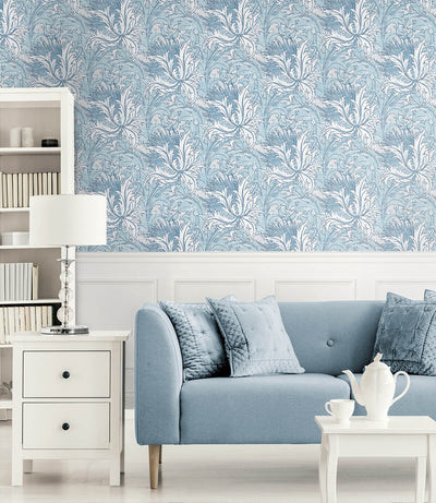 product image for Tossed Cradle Plant Peel & Stick Wallpaper in Blue Mist 75