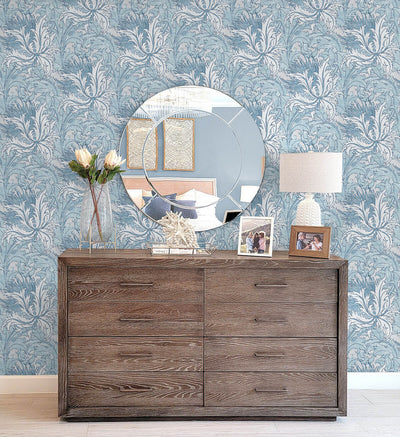 product image for Tossed Cradle Plant Peel & Stick Wallpaper in Blue Mist 49