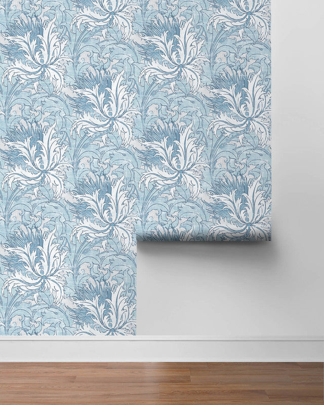 media image for Tossed Cradle Plant Peel & Stick Wallpaper in Blue Mist 232