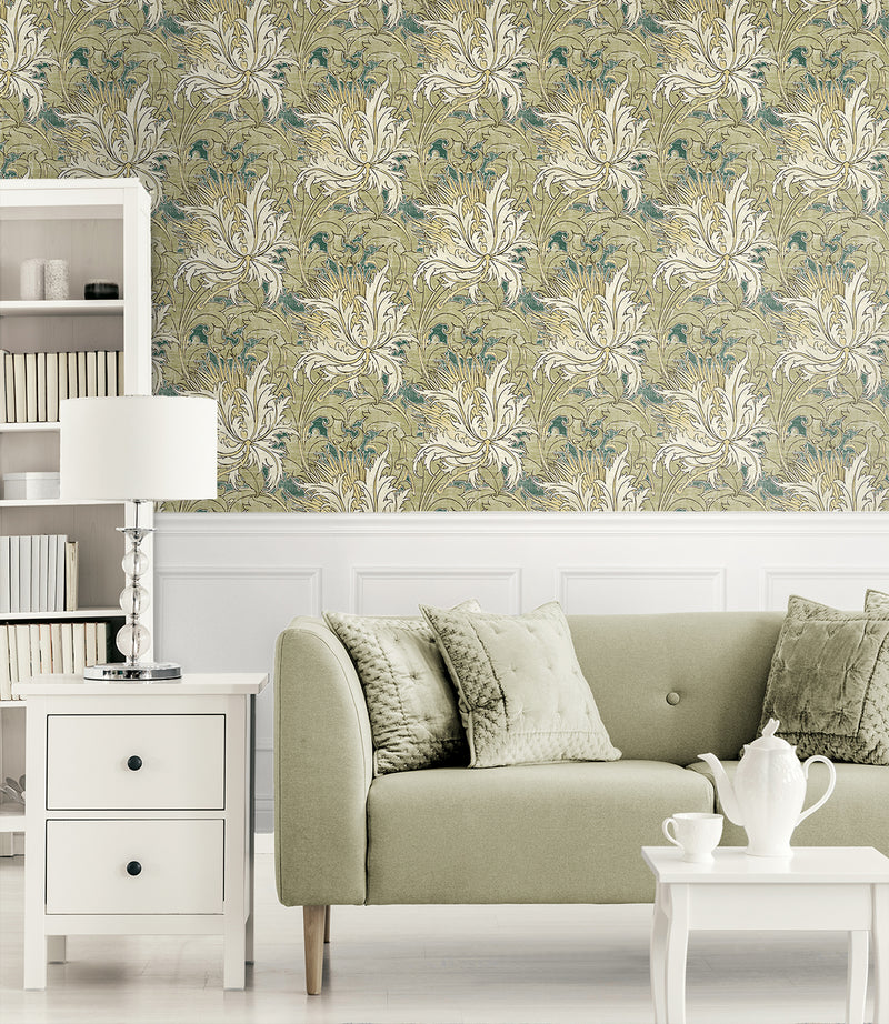 Shop Floral Folly Peel & Stick Wallpaper in Juniper & Parchment Burke Decor
