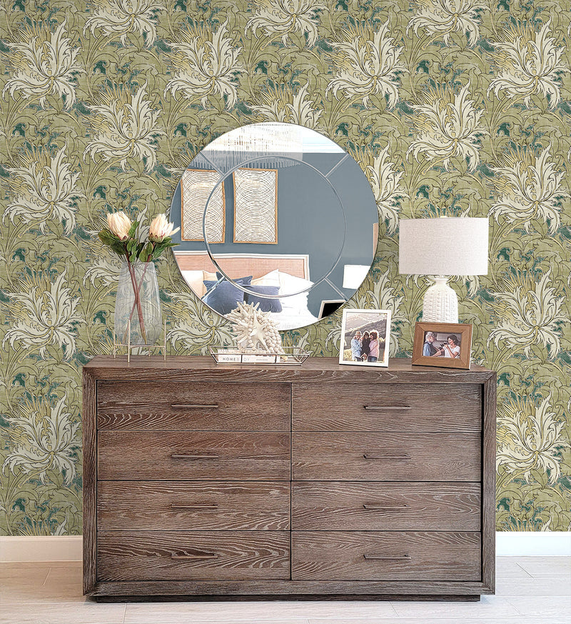 Shop Floral Folly Peel & Stick Wallpaper in Juniper & Parchment Burke Decor