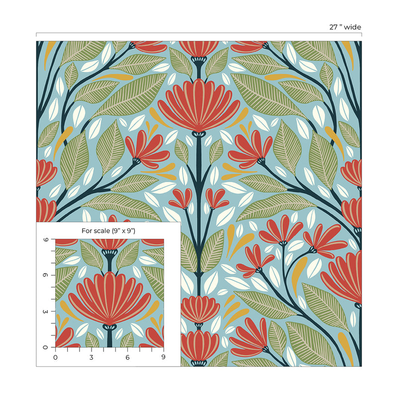 media image for Shalin Folk Floral Peel & Stick Wallpaper in Summer Garden 245