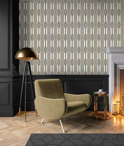 product image for Manhattan Deco Peel & Stick Wallpaper in Ebony & Gold 20