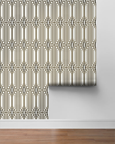 product image for Manhattan Deco Peel & Stick Wallpaper in Ebony & Gold 48