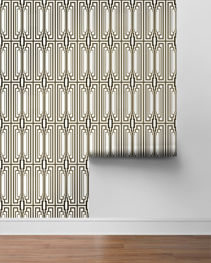 media image for Manhattan Deco Peel & Stick Wallpaper in Ebony & Gold 293