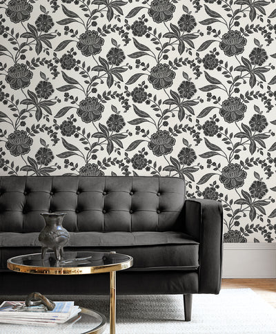 product image for Julian Jacobean Floral Peel & Stick Wallpaper in Ebony & Ivory 40