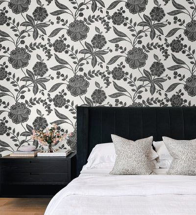 product image for Julian Jacobean Floral Peel & Stick Wallpaper in Ebony & Ivory 51