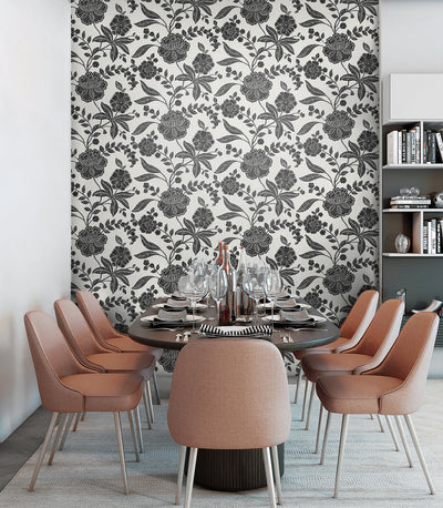 product image for Julian Jacobean Floral Peel & Stick Wallpaper in Ebony & Ivory 37
