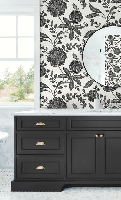 product image for Julian Jacobean Floral Peel & Stick Wallpaper in Ebony & Ivory 17