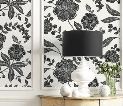 product image for Julian Jacobean Floral Peel & Stick Wallpaper in Ebony & Ivory 93
