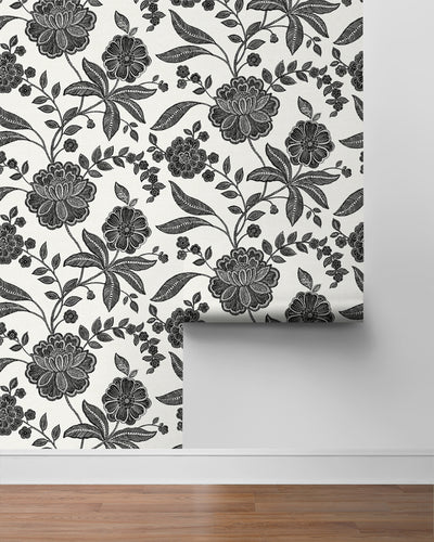 product image for Julian Jacobean Floral Peel & Stick Wallpaper in Ebony & Ivory 14