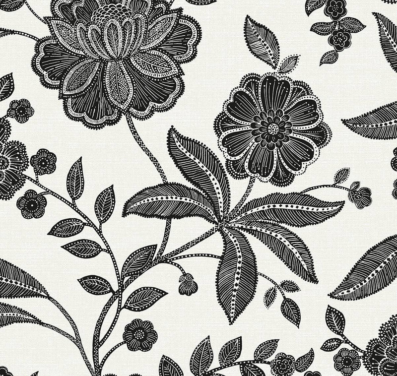 media image for Julian Jacobean Floral Peel & Stick Wallpaper in Ebony & Ivory 294