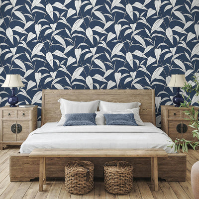 product image for Pinstripe Leaf Trail Peel & Stick Wallpaper in Dark Blue 20