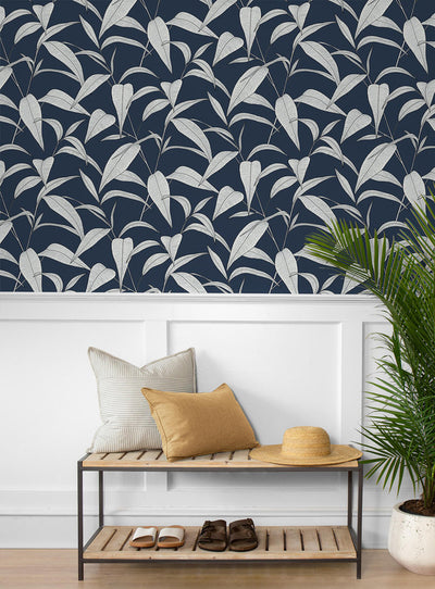 product image for Pinstripe Leaf Trail Peel & Stick Wallpaper in Dark Blue 49