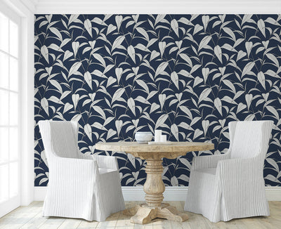 product image for Pinstripe Leaf Trail Peel & Stick Wallpaper in Dark Blue 96