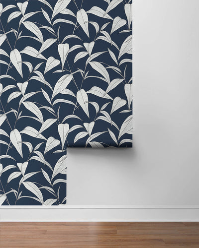 product image for Pinstripe Leaf Trail Peel & Stick Wallpaper in Dark Blue 86