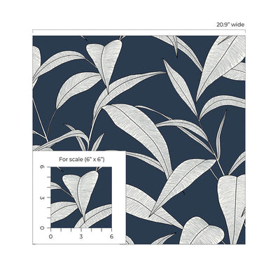 product image for Pinstripe Leaf Trail Peel & Stick Wallpaper in Dark Blue 45