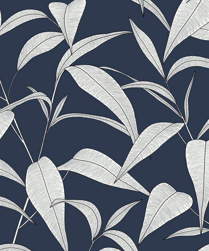 media image for Pinstripe Leaf Trail Peel & Stick Wallpaper in Dark Blue 28
