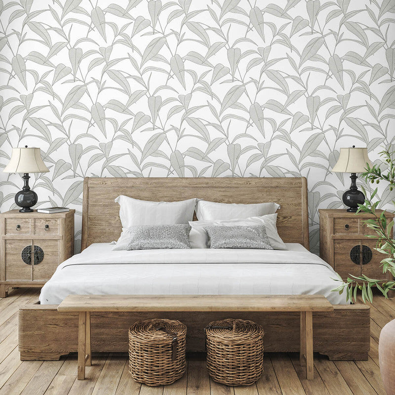 media image for Pinstripe Leaf Trail Peel & Stick Wallpaper in Greystone 265