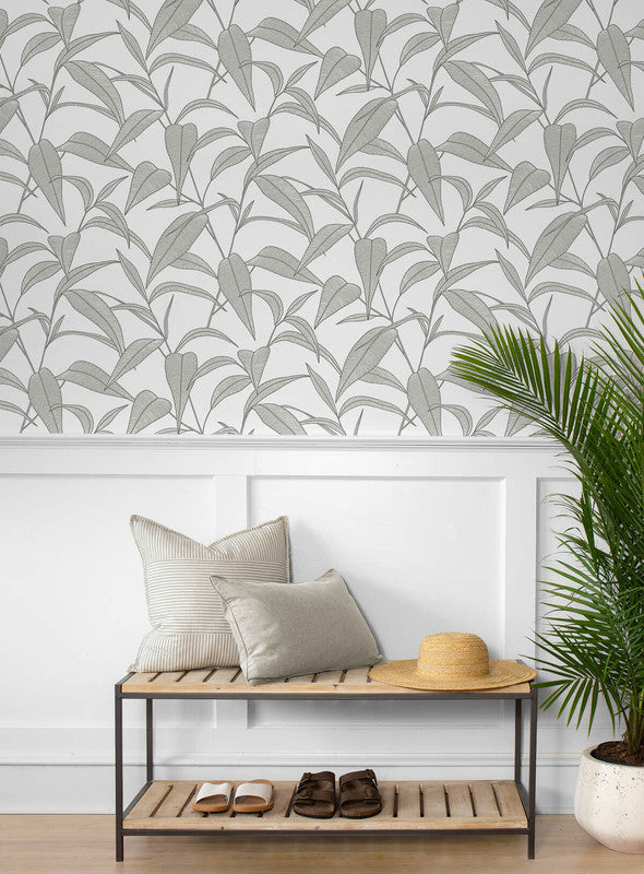 media image for Pinstripe Leaf Trail Peel & Stick Wallpaper in Greystone 22