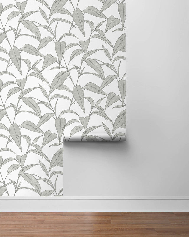 media image for Pinstripe Leaf Trail Peel & Stick Wallpaper in Greystone 237
