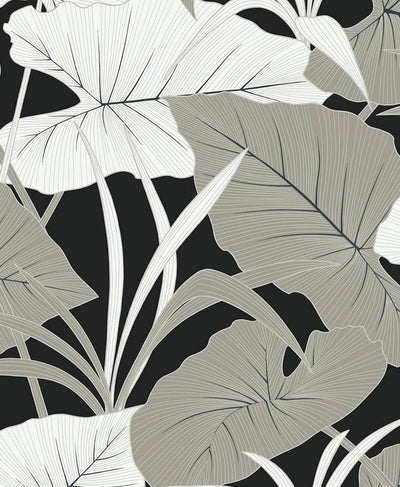 product image of Sample Elephant Leaves Peel & Stick Wallpaper in Ebony & Metallic Silver 57