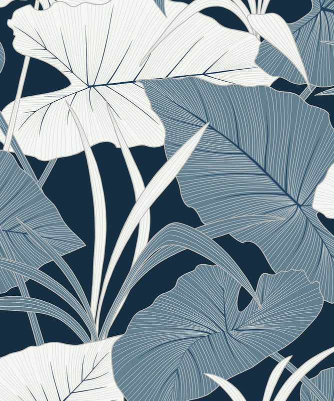 media image for Sample Elephant Leaves Peel & Stick Wallpaper in Blue Lagoon 214