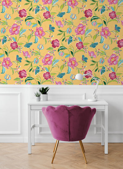 product image for Painterly Floral Peel & Stick Wallpaper in Cantaloupe 86